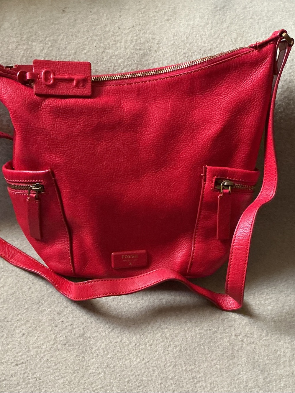 Fossil Red Leather Crossbody Tote
